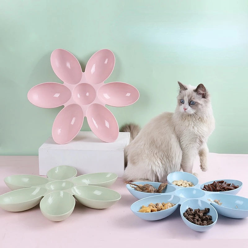 Flower Shape Pet Bowl 6 Connected Bowls For Small Dog Cat Water Food Feeder Dish