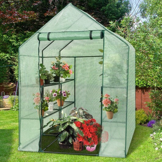 8 shelves Mini Walk In Greenhouse Outdoor Gardening Plant Green House - Color: Green - Minihomy