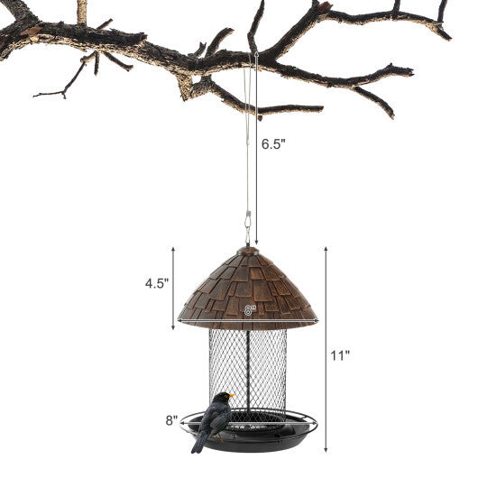 Squirrel-proof Metal Wild Bird Feeder with Perch and Drain Holes - Color: Natural