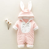 Newborn Jumpsuit Thickened Cotton Romper Boys And Girls Cartoon Rubbit Ears With Hood Jumpsuit