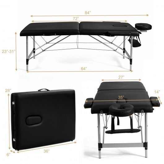 84 Inch L Portable Adjustable Massage Bed with Carry Case for Facial Salon Spa -Black - Color: Black - Minihomy