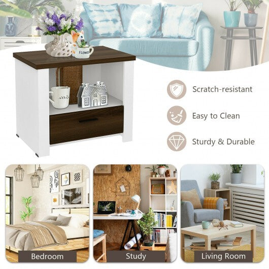 Accent Nightstand with Drawer and Open Shelf - Minihomy