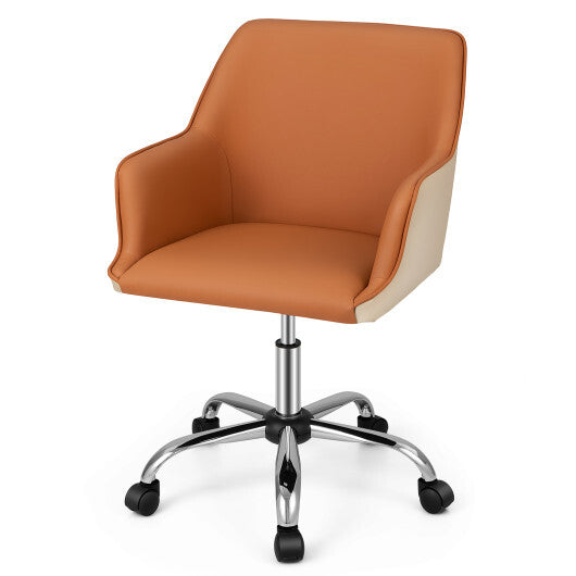 PU Covered Office Chair with Adjustable Height and Sponge Padded Cushion-Brown - Color: Brown