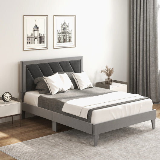 Twin/Full/Queen Platform Bed with High Headboard and Wooden Slats-Full Size - Color: Black & Gray - Size: Full Size