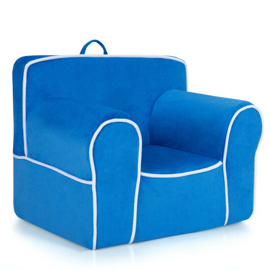 Upholstered Kids Sofa with Velvet Fabric and High-Quality Sponge-Blue - Color: Blue