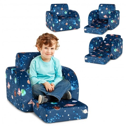 3-in-1 Convertible Kid Sofa Bed Flip-Out Chair Lounger for Toddler-Blue - Minihomy