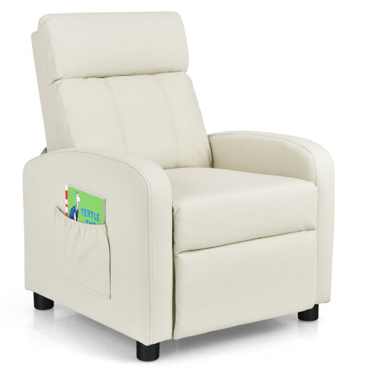 Ergonomic PU Leather Kids Recliner Lounge Sofa for 3-12 Age Group-White - Color: White - Minihomy