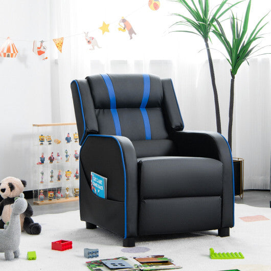 Kids Recliner Chair with Side Pockets and Footrest-Blue - Color: Blue