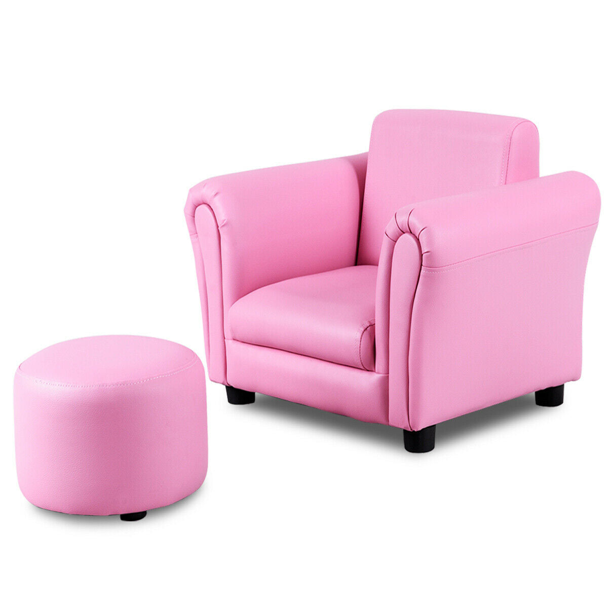 Kids Single Armrest Couch Sofa with Ottoman - Color: Pink