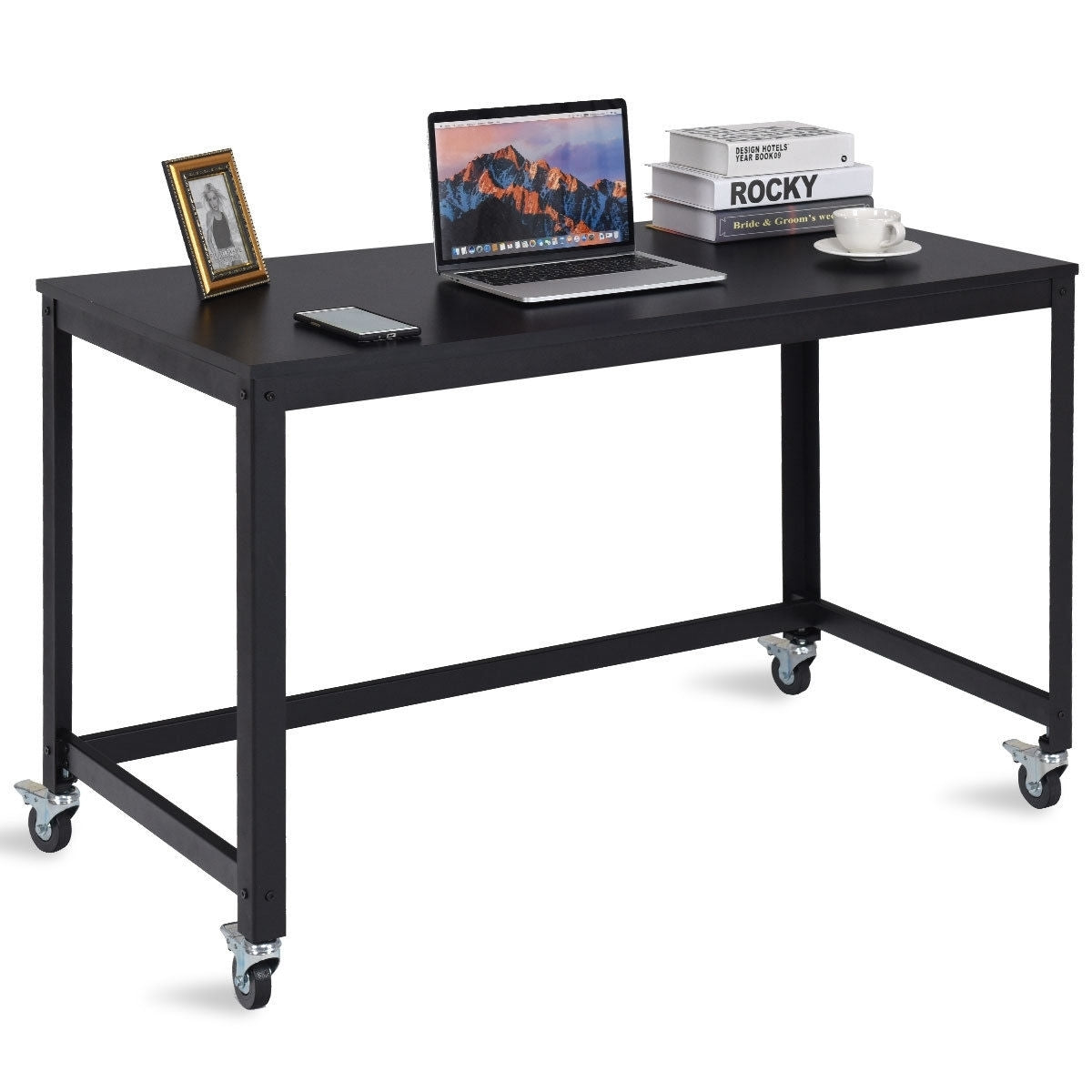 48" Mobile Computer Workstation with 4 Smooth Casters - Color: Black - Minihomy