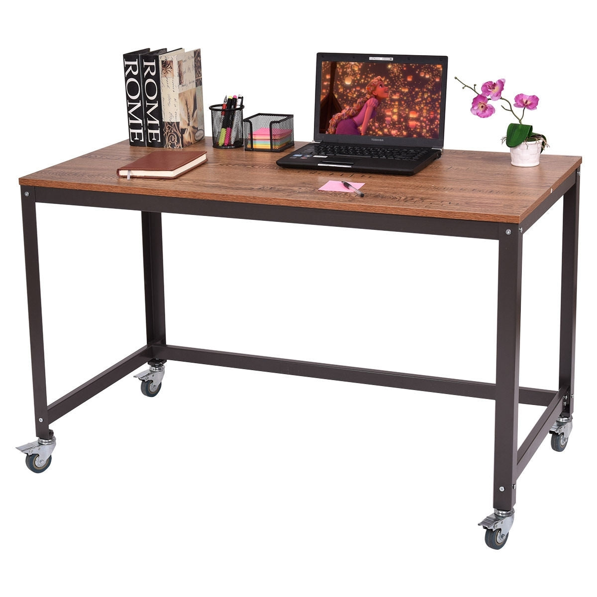 48" Rolling Computer Desk with Heavy-duty Metal Frame for Home and Office-Natural - Color: Natural - Minihomy