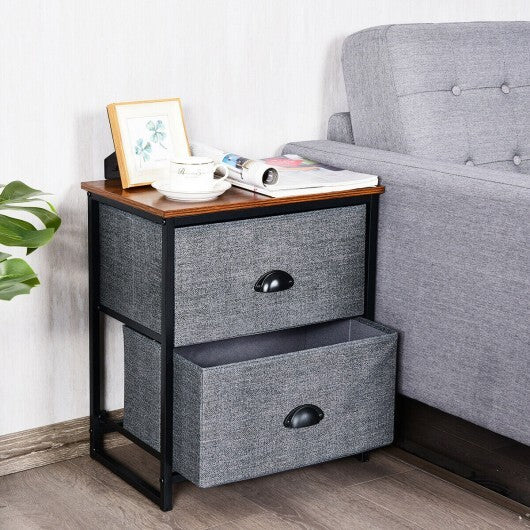 Metal Frame Nightstand Side Table Storage with 2 Drawers-Gray