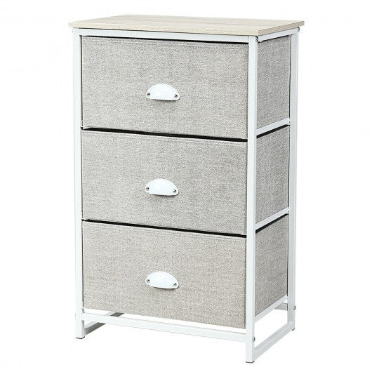 Nightstand Side Table Storage Tower Dresser Chest with 3 Drawers-Gray - Minihomy