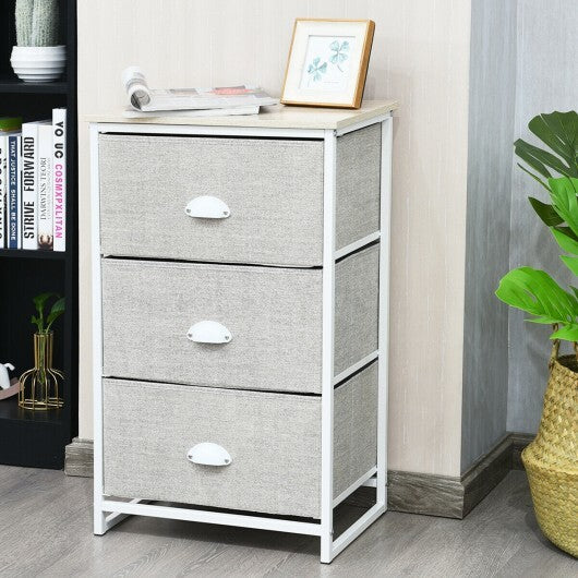 Nightstand Side Table Storage Tower Dresser Chest with 3 Drawers-Gray - Minihomy