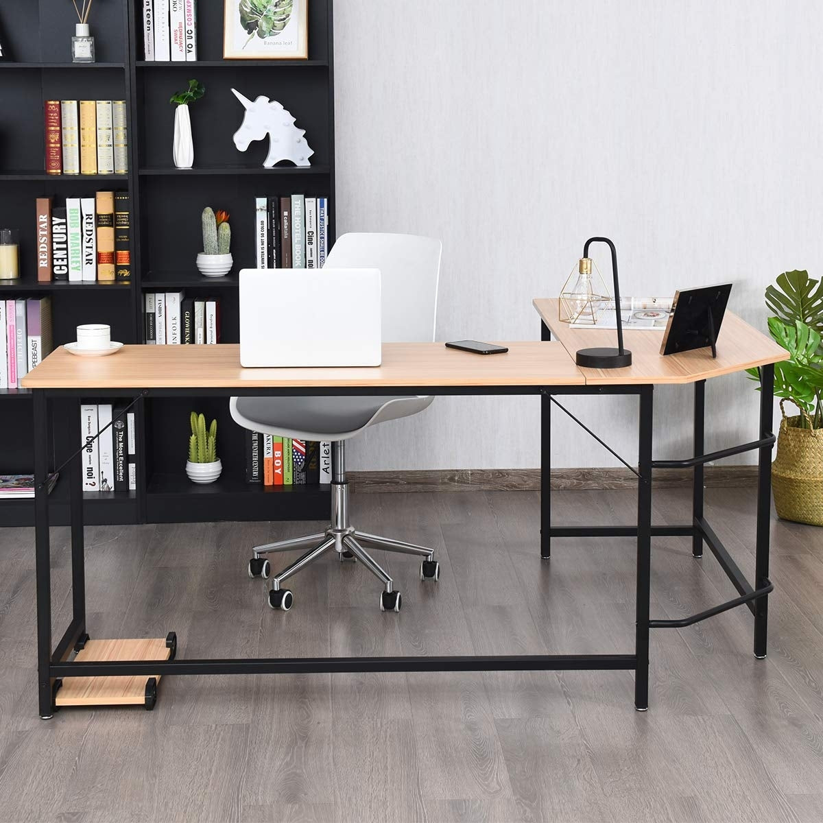 L Shaped Desk Corner Computer Desk PC Laptop Gaming Table Workstation-Natural - Color: Natural