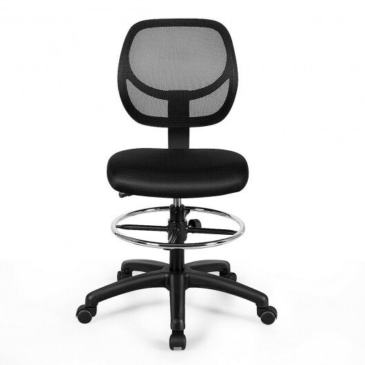 Adjustable Height Mid Back Mesh Drafting Office Chair - Color: Black - Minihomy