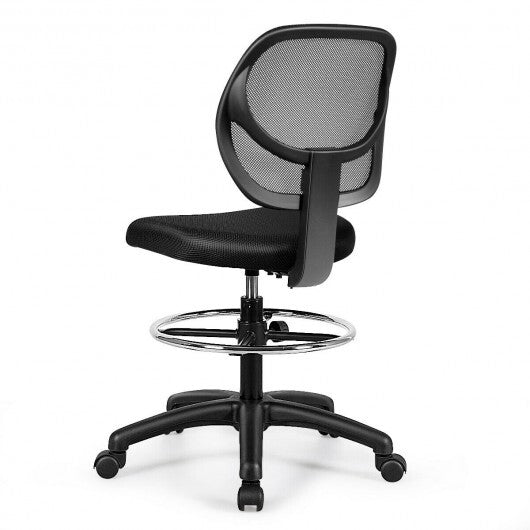 Adjustable Height Mid Back Mesh Drafting Office Chair - Color: Black - Minihomy