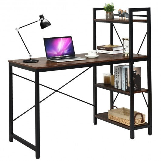 47.5 Inch Writing Study Computer Desk with 4-Tier Shelves-Tan - Color: Tan - Minihomy