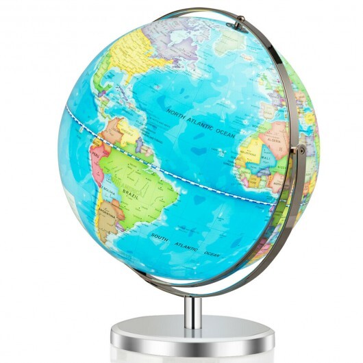 13" Illuminated World Globe 720? Rotating Map with LED Light - Color: Blue