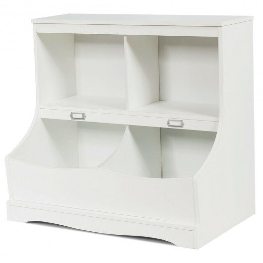 Kids Floor Cabinet Multi-Functional Bookcase -White - Color: White