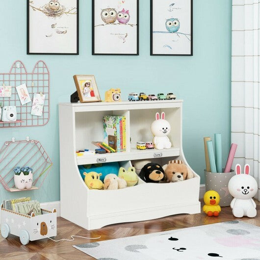 Kids Floor Cabinet Multi-Functional Bookcase -White - Color: White