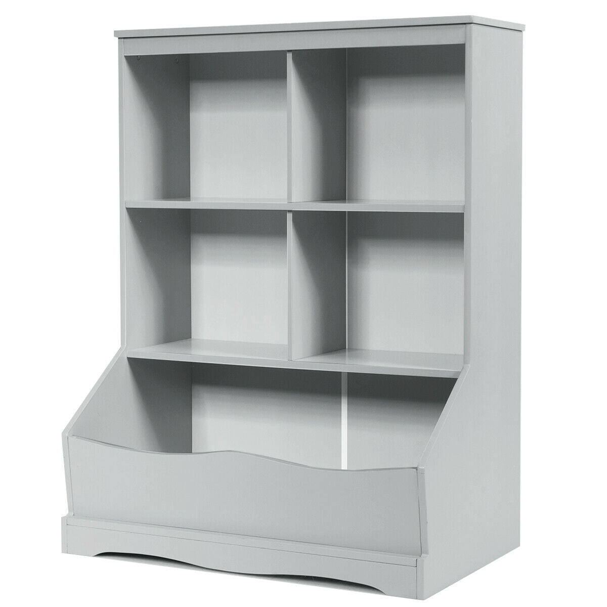 3-Tier Children's Multi-Functional Bookcase Toy Storage Bin Floor Cabinet-Gray - Color: Gray