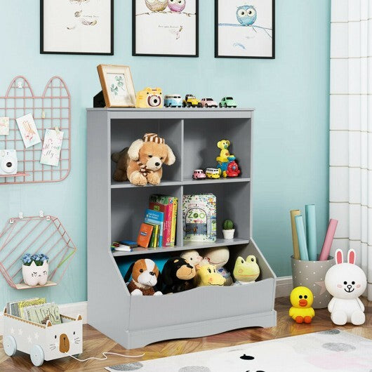 3-Tier Children's Multi-Functional Bookcase Toy Storage Bin Floor Cabinet-Gray