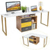 87 Inch 2 Person Adjustable L-Shaped Computer Desk - Color: Golden - Minihomy