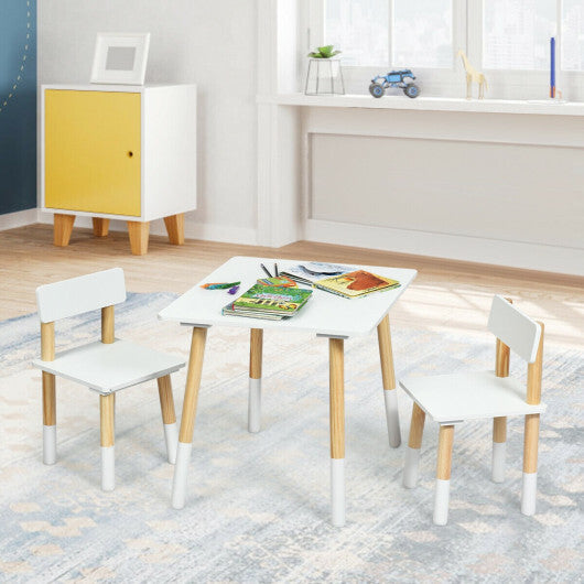 Kids Wooden Table and 2 Chairs Set-White