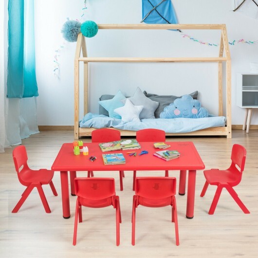 Kids Plastic Rectangular Learn and Play Table-Red - Color: Red - Minihomy