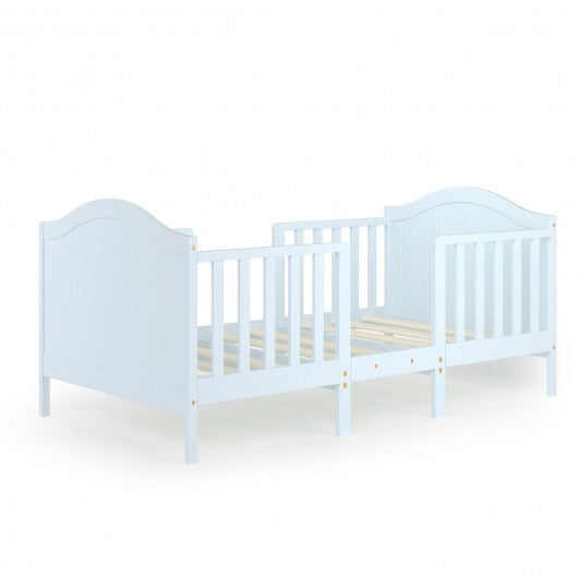 2-in-1 Classic Convertible Wooden Toddler Bed with 2 Side Guardrails for Extra Safety-White - Minihomy