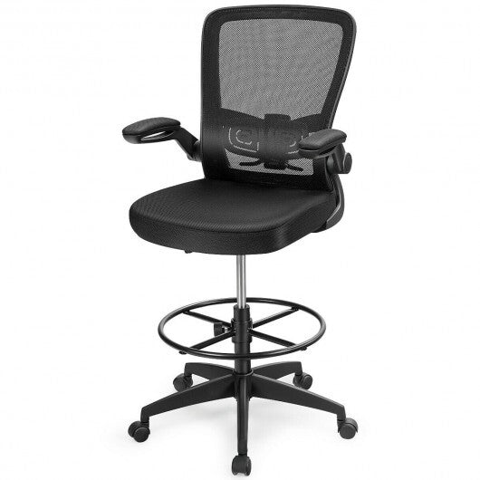 Height Adjustable Drafting Chair with Flip Up Arms - Color: Black - Minihomy