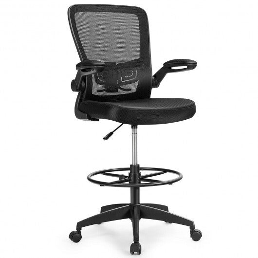 Height Adjustable Drafting Chair with Flip Up Arms - Color: Black - Minihomy