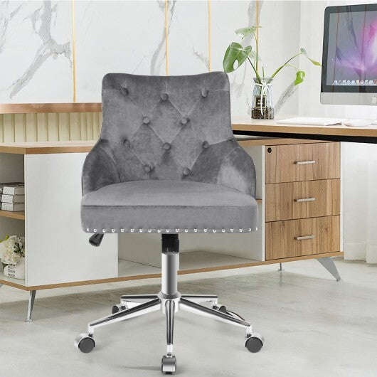 Tufted Upholstered Swivel Computer Desk Chair with Nailed Tri-Gray - Color: Gray