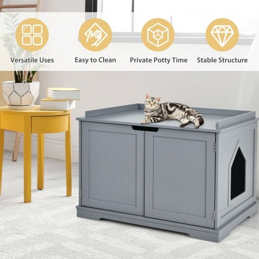 Cat Litter Box Enclosure with Double Doors for Large Cat and Kitty-Gray - Color: Gray - Minihomy