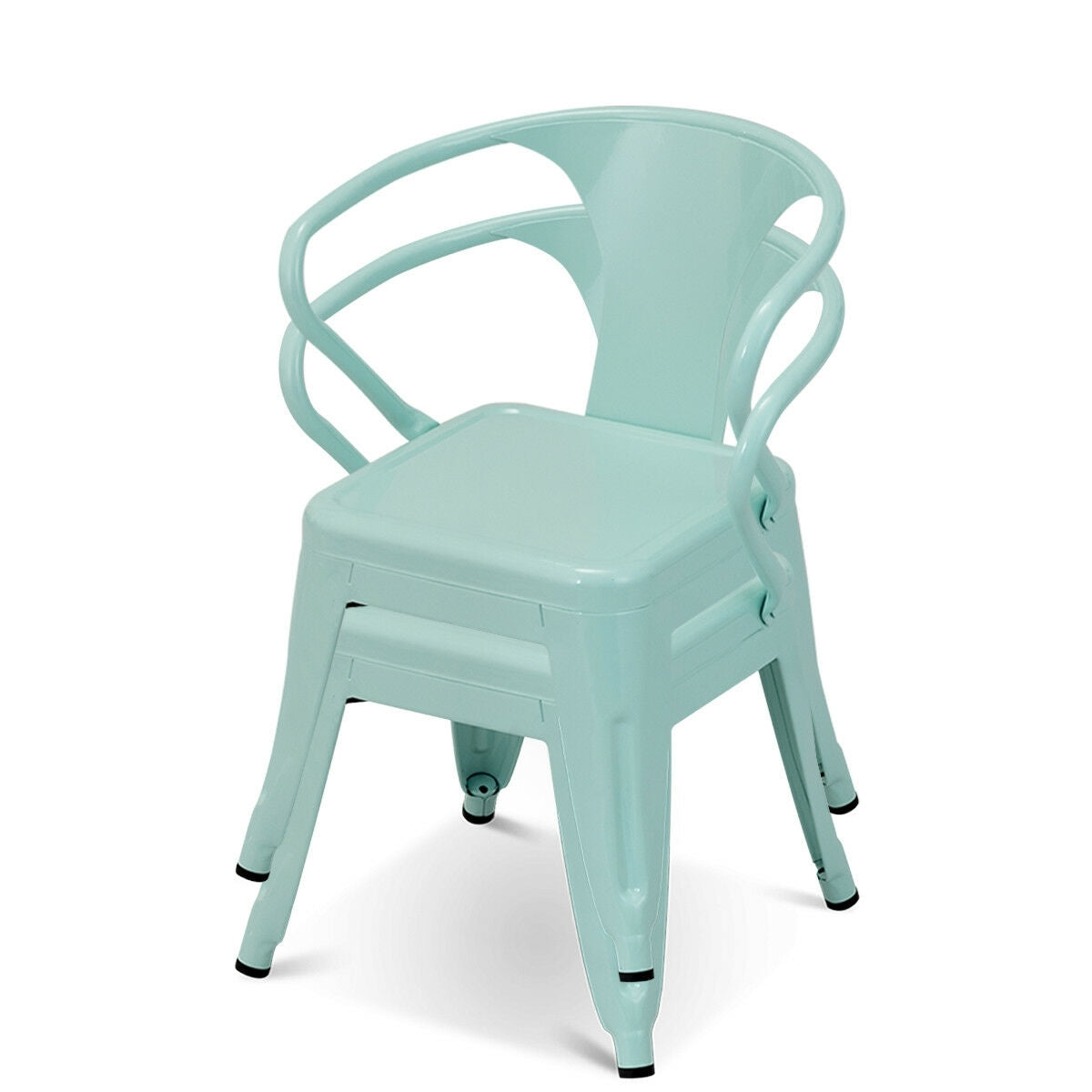 Set of 2 Steel Armchair Stackable Kids Chairs-Green - Color: Green