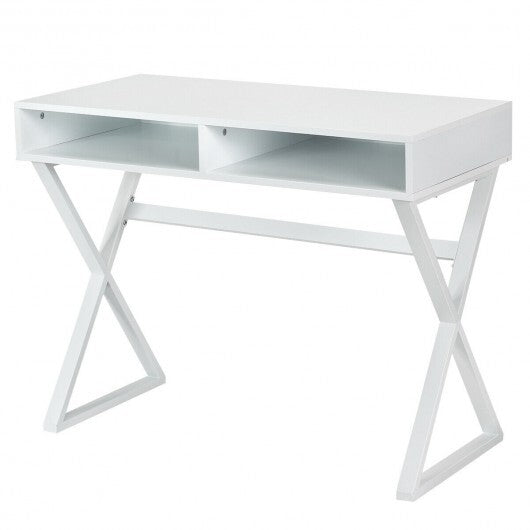 Modern Computer Desk Makeup Vanity Table with 2 Storage Compartments - Color: White - Minihomy