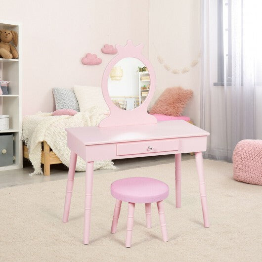 Kids Vanity Makeup Table and Chair Set Make Up Stool - Color: Pink