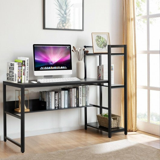 59-Inch Computer Desk Home Office Workstation 4-Tier Storage Shelves-Black - Color: Black - Minihomy