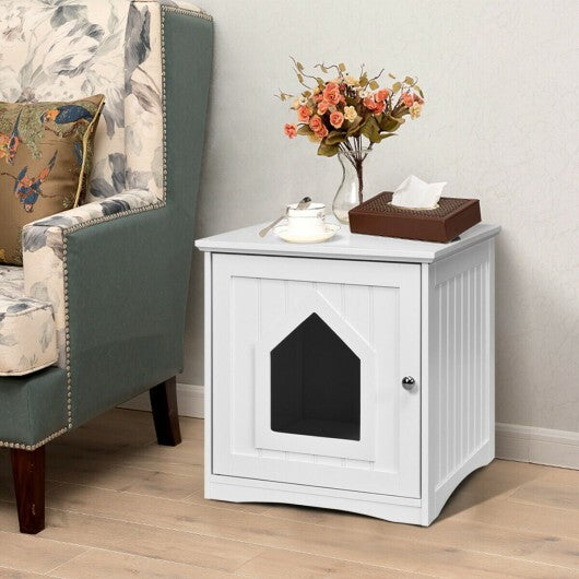 Sidetable Nightstand Weatherproof Multi-function Cat House-White - Color: White