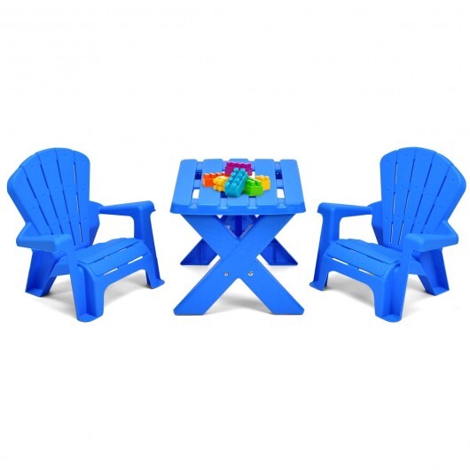 3-Piece Plastic Children Table Chair Set-Blue - Color: Blue