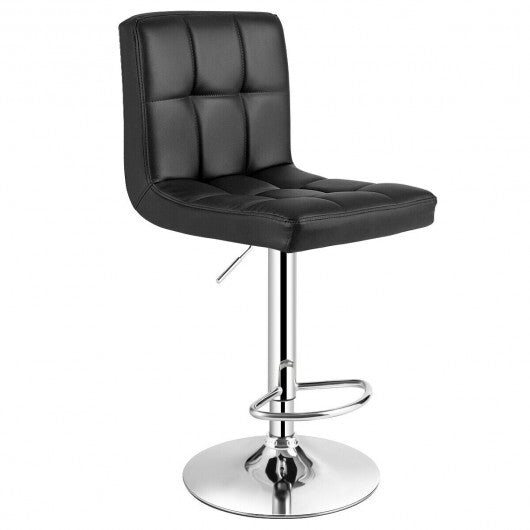 Adjustable Swivel Bar Stool with PU Leather-Black - Color: Black