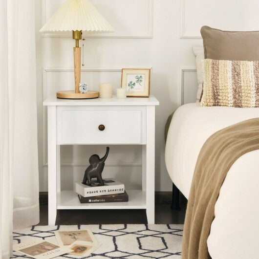 Nightstand with Drawer and Storage Shelf for Bedroom Living Room-Espresso