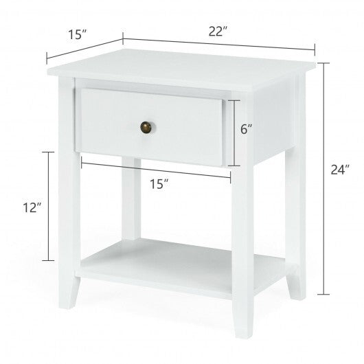 Nightstand with Drawer and Storage Shelf for Bedroom Living Room-Espresso - Minihomy