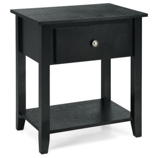 Nightstand with Drawer and Storage Shelf for Bedroom Living Room-Espresso - Minihomy