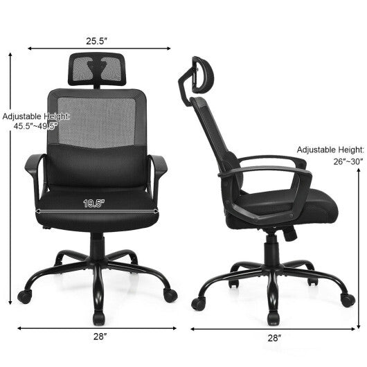 Mesh Office Chair High Back Ergonomic Swivel Chair - Color: Black - Minihomy