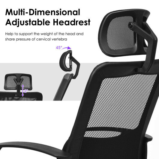 Mesh Office Chair High Back Ergonomic Swivel Chair - Color: Black - Minihomy