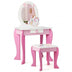 Kids Wooden Makeup Dressing Table and Chair Set with Mirror and Drawer - Color: Pink - Minihomy