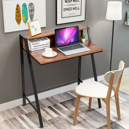 2 Tier Computer Desk PC Laptop Table - Study Writing Home Office Workstation