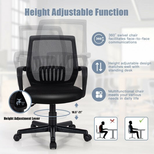 Mid-Back Mesh Height Adjustable Executive Chair with Lumbar Support - Color: Black - Minihomy